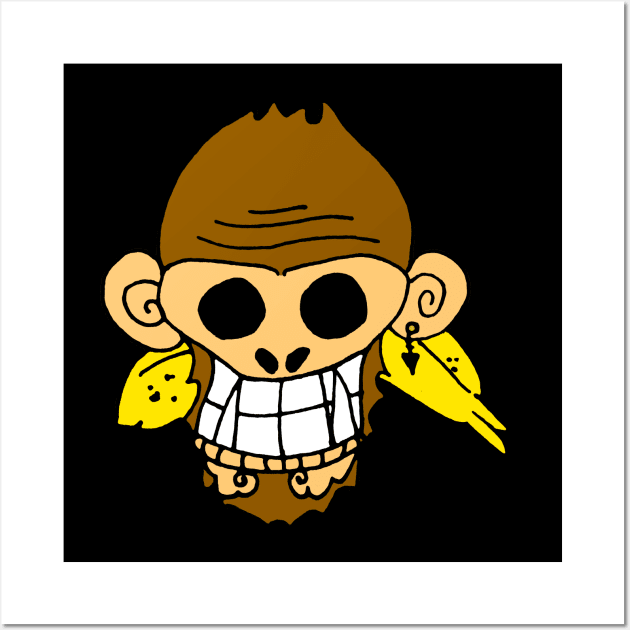 ONE PIECE Inspired Jolly Roger Pirate flag but its an ape monkey Wall Art by MacSquiddles